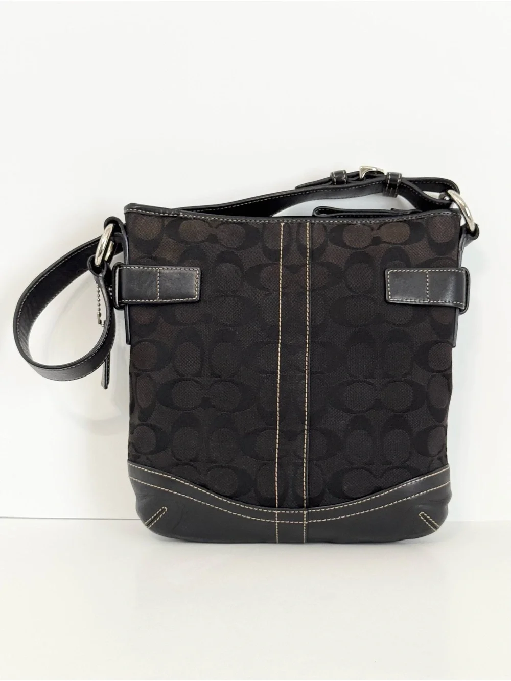 Vintage Coach Soho Signature Slim Jacquard Duffle Hobo Shoulder Bag Black #3577 - Picture 4 of 16